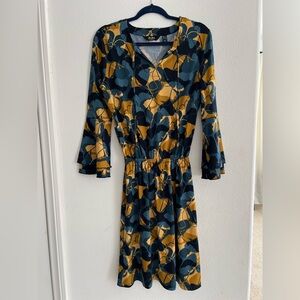 Du Jour Gold and Yellow long sleeve dress with Bell Sleeves